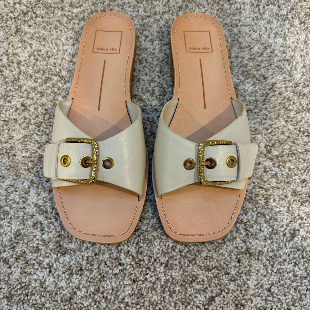 Dolce Vita Women's Cabana Sandal, Ivory Leather, 7.5